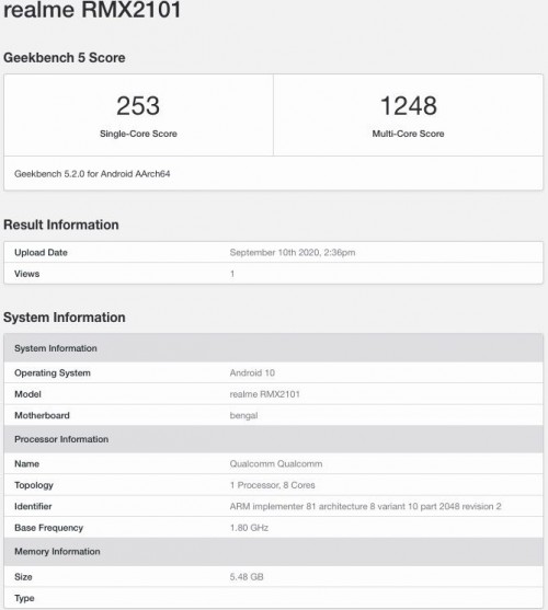 Realme C17 appears on Geekbench with Snapdragon 460