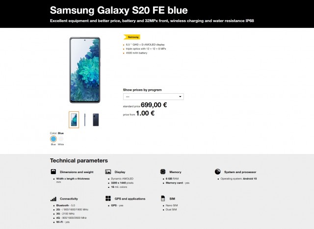 samsung s20 fe dimensions cm