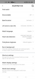 Amazfit Bip S Lite data and settings in Zepp for Android