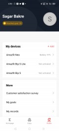 Amazfit Neo data and settings in Amazfit's Android app