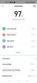 Amazfit Neo data and settings in Amazfit's Android app