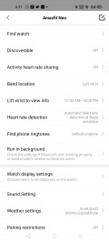 Amazfit Neo data and settings in Amazfit's Android app