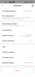 Amazfit Neo data and settings in Amazfit's Android app