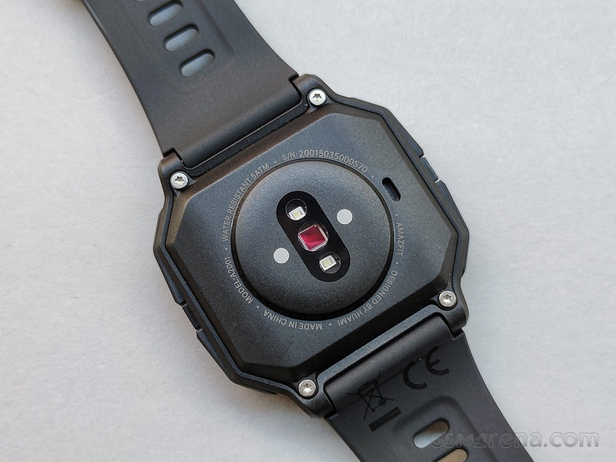 Charging connectors and PPG Bio-Tracking Optical Heart Rate Sensor on Amazfit Neo