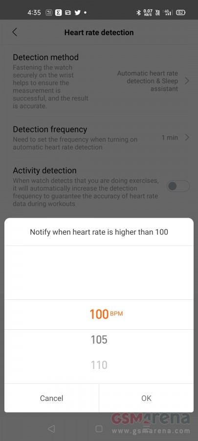 on a samsung galaxy s gear 2 s health how often is the frequency setting for heart rate monitor