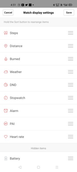 Watch display settings