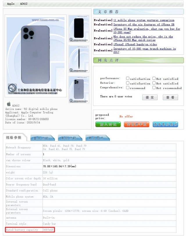 Iphone 12 battery mah