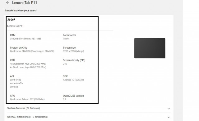 New Details Leaked on Lenovo Tab M11 on Google Play Console