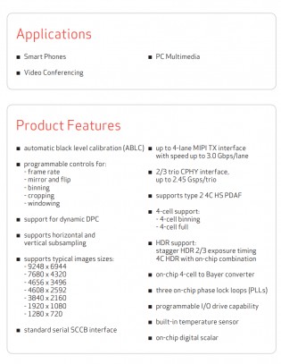 OmniVision OV64A sensor spec sheet: 1/1.34\