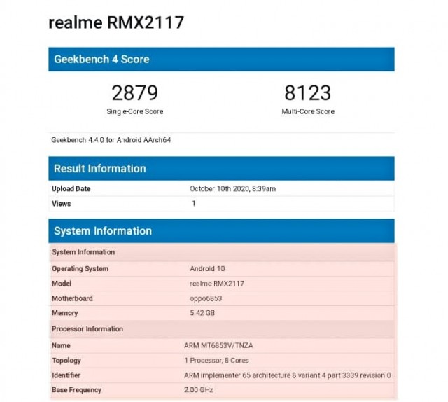 Relame Q2 GeekBench run