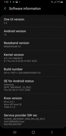 note 9 one ui 2.5 update