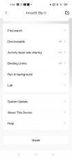 Amazfit Bip U data and settings in Amazfit's Android app