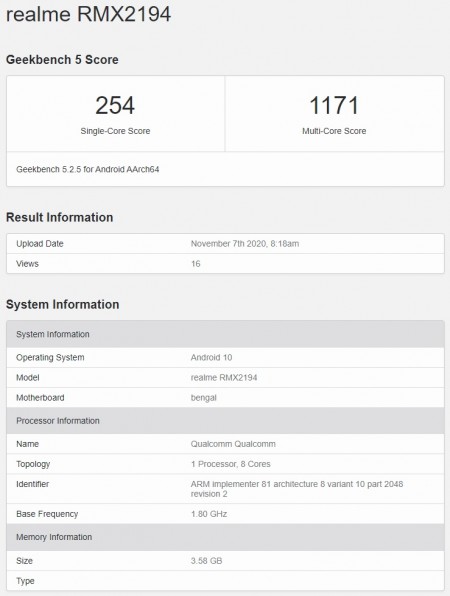 Realme RMX2194 on Geekbench