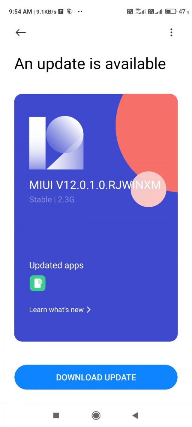 Redmi Note 9 Pro update screen