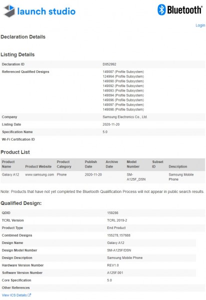 Galaxy A12 gets Bluetooth certified