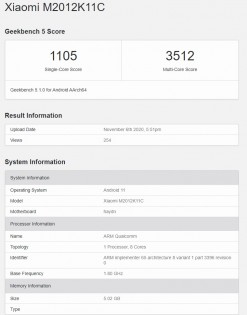 Xiaomi M2012K11C with Snapdragon 875 on Geekbench
