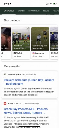 Short video results in Google Search app on iOS