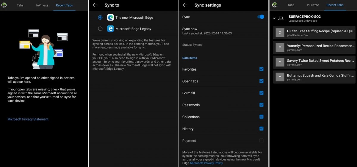 Microsoft Edge Beta enables syncing recent tabs and history between Windows 10 and Android
