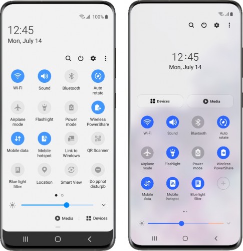  One UI 2.0 on the left, One UI 3.0 on the right