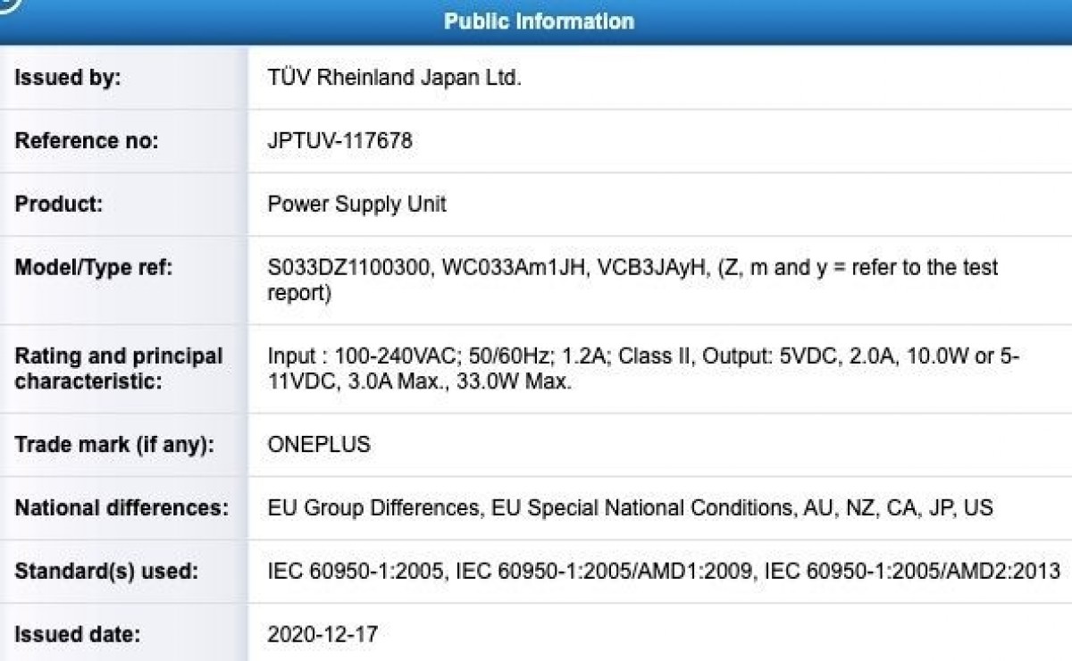 OnePlus certifies a 33W charger, a sign of another midranger?