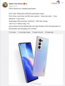 Oppo  Reno5 Pro+ leak and render