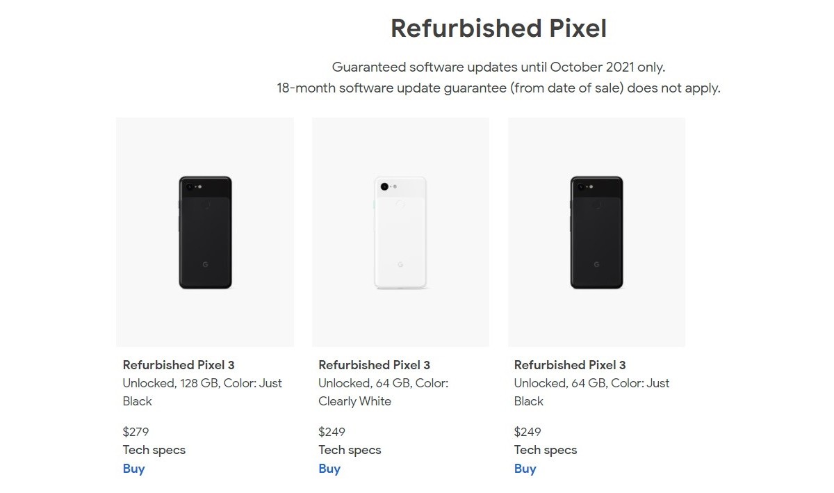 You can now buy a refurbished Pixel 3 from $249