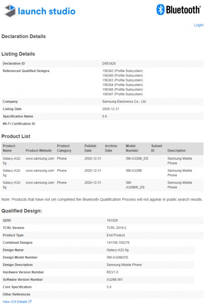 Galaxy A32 5G gets Bluetooth certified