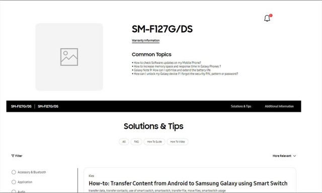 Samsung Galaxy F12 support page