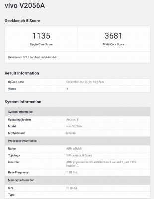 Geekbench 5 result: vivo V2056A with Snapdragon 888