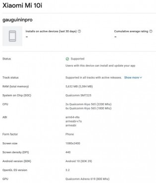 Xiaomi Mi 10i  at Google Play Console