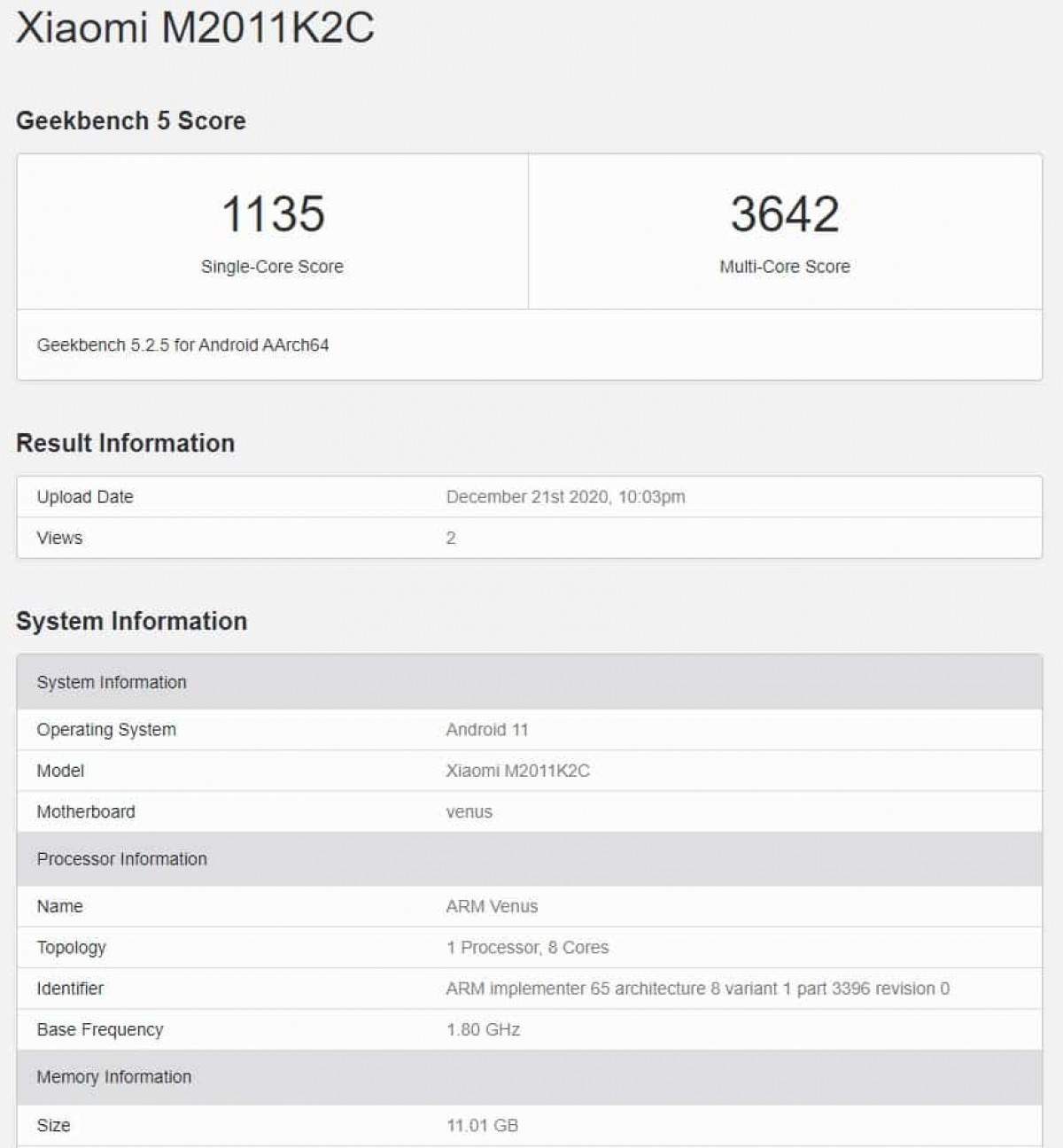 Hasil benchmark Xiaomi Mi 11