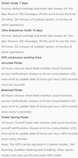 Stratos 3's battery endurance in different modes