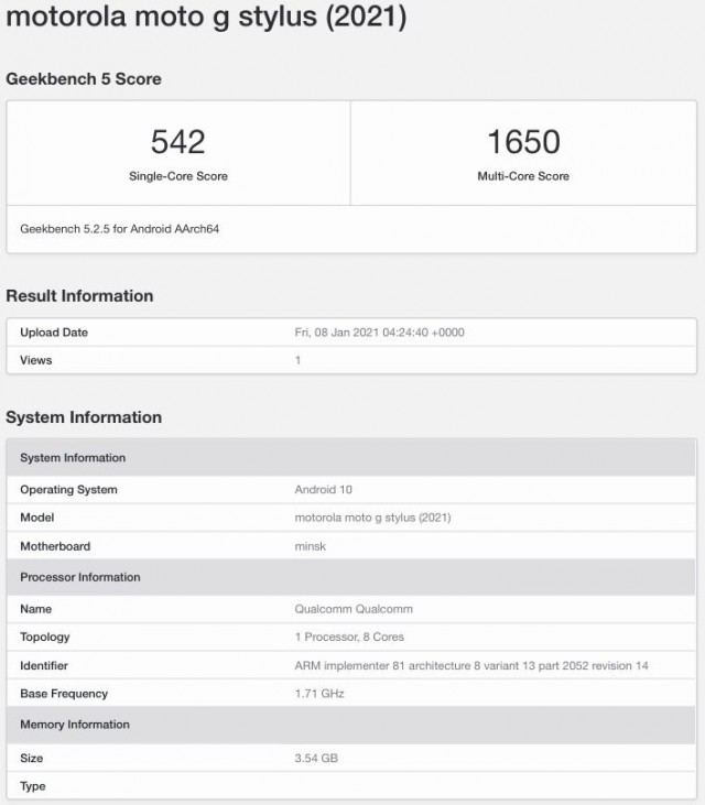 Moto G Stylus (2021) shines on Geekbench with Snapdragon 768, 4GB RAM