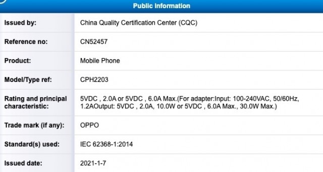 Oppo A94 certified by China's CQC