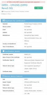 Oppo Reno5 5G CPH2145 certifications