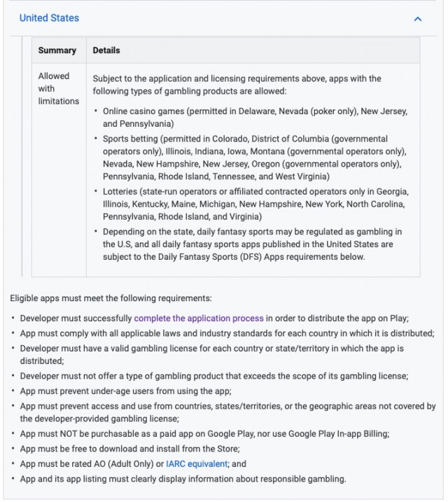 US gambling apps requirements