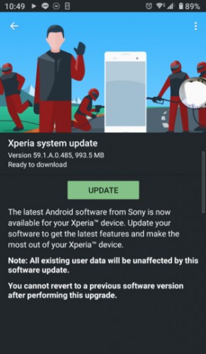 Xperia 10 II Android 11 update screen