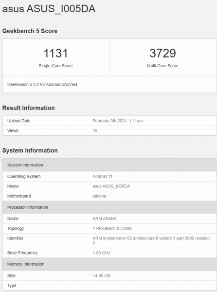 Asus ROG Phone 5 appears on Geekbench with 16GB RAM