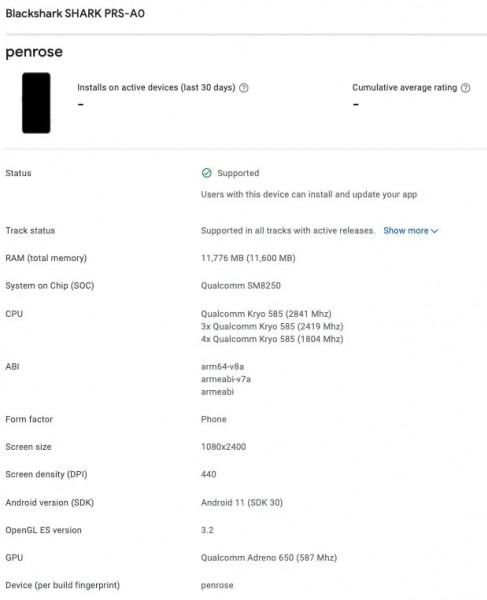 Black Shark phone with FullHD+ screen and 12GB RAM appears on Google Play Console
