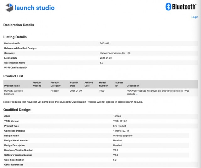 Huawei FreeBuds 4i appear in Bluetooth SIG listing