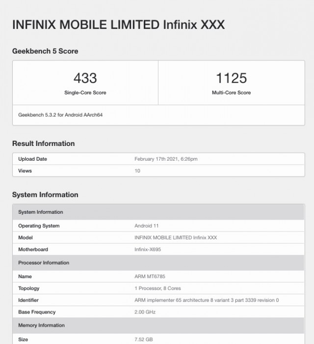 Infinix Note 10 Pro Geekbench listing