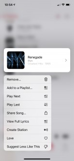 Old Music app menu (<a href="https://www.reddit.com/r/iOSBeta/comments/lla31d/feature_ios_145_beta_2_menus_in_music_are_now/" target="_blank" rel="noopener noreferrer">image credit</a>)