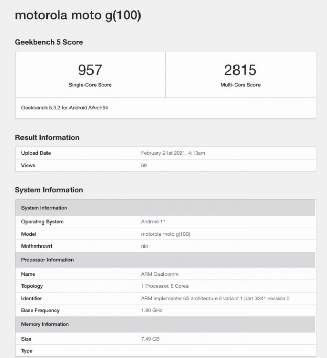 Geekbench listing