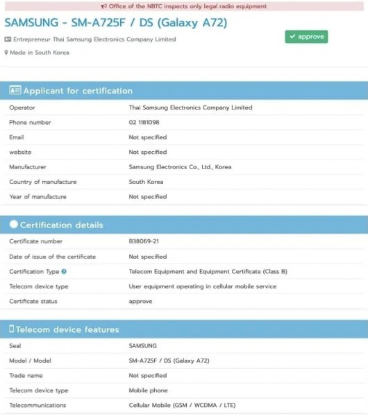 Samsung Galaxy A72 4G moves a step closer to launch as it gets NBTC certified