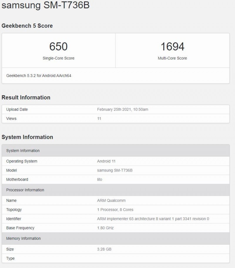 Samsung Galaxy Tab S7 Lite brings Snapdragon 750G on Geekbench