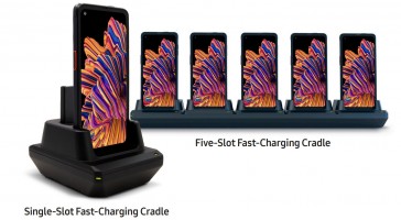 KOAMTAC charging cradles for one phone + spare battery or multiple phones (shown with Xcover Pro)