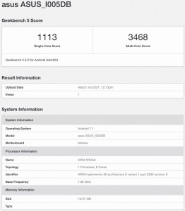 Asus ROG Phone 5 (I005DB) with 18 GB of RAM shows up on Geekbench