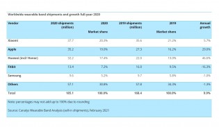 TWS and smart wearables sales in 2020