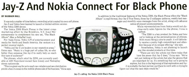 Billboard's article from 2003 about the Nokia's collaboration with Jay-Z