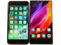 Xiaomi Mi Mix next to an iPhone 7 Plus